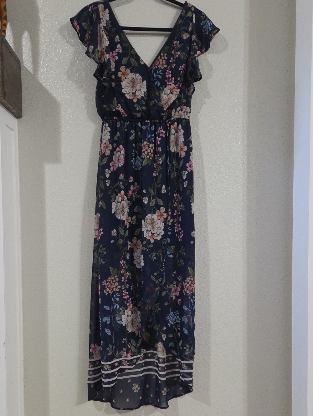 Maurice's Navy Floral Wrap High-Low Maxi Dress